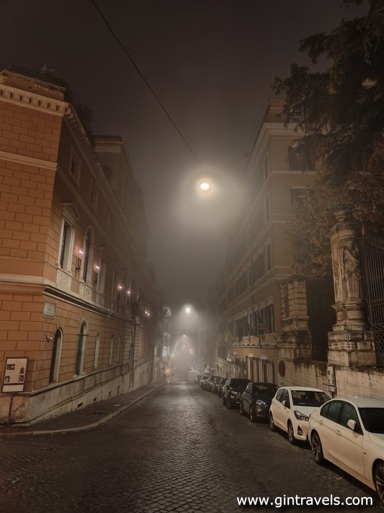 Rome at night in a fog
